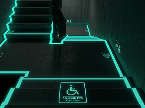 Self-luminous fire exit and emergency evacuation signage