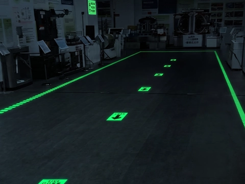 Glow-in-the-dark safety floor markings inside a factory